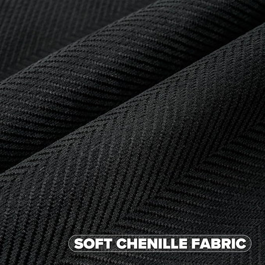 FUTEI Black Chenille Throw Pillow Covers 12x20 Inch Set of 2,Soft Wide Chevron Textured Lumbar Pillow Cases,Farmhouse Home Decor for Couch Bed Living Room