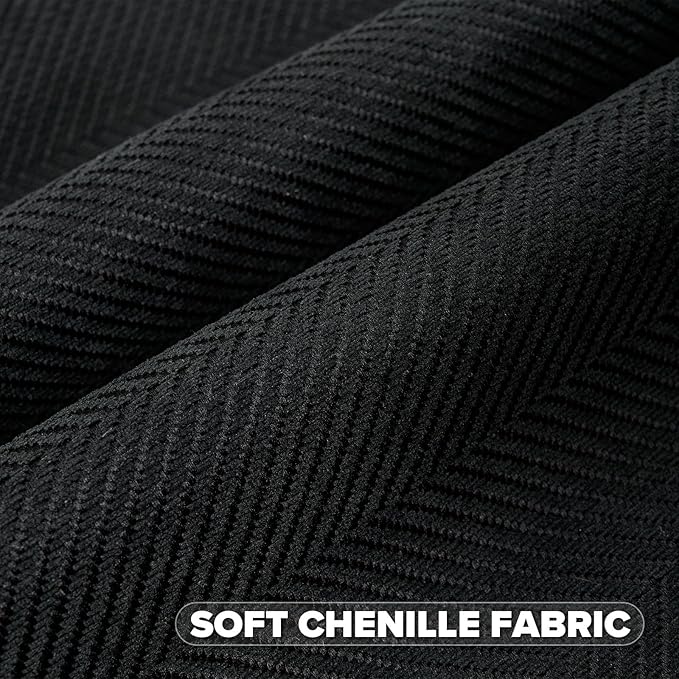 FUTEI Black Chenille Throw Pillow Covers 20x20 Inch Set of 2,Soft Wide Chevron Textured Cushion Case,Farmhouse Home Decor for Couch Bed Living Room