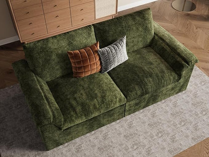 EASE MOOSE Oversized Boneless Couch for Living Room, Sectional Cloud Sofa, Modular Cloud Couch Loveseat, 2-Seater Deep Seat Sofas with Pillow for Bedroom Apartment, No Assembly, Chenille (Green)