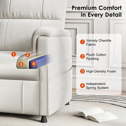 Amada Power Recliner Chair for Adults, Chenille Electric Reclining Chair for Small Spaces with Remote & Side Pockets, Thick Seat Cushion for Home Theater, RV, Living Room & Bedroom (Chenille White)