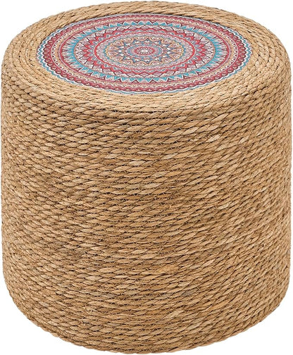 Wimarsbon 18'' Ottoman Pouf, Natural Braided Poof, Rustic Handweave Lounge Pouffe, Boho Footrest Stool for Bedroom, Accent Table for Living Room (18inch Natural Cattail-Boho Style 1)