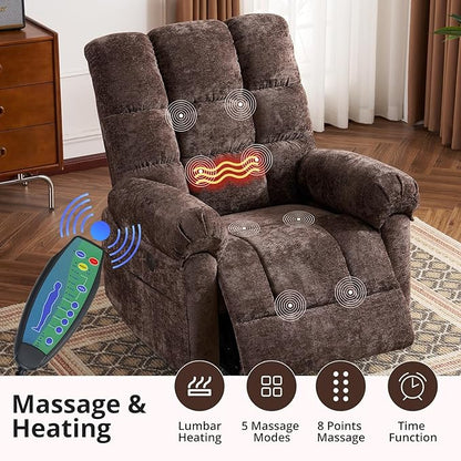 Oversized Power Lift Recliner Chair for Elderly, Electric Lift Chair with Masssage and Heat, Overstuffed Power Recliner for Adults, 3 Positions,USB Ports, Side Pockets, Coffee