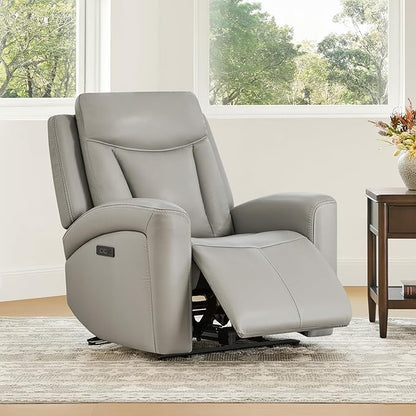 CHITA Genuine Leather Power Recliner Chair for Adults, Super Zero Gravity Recliner with Adjustable Power Headrest & USB/Type-C Ports, for Living Room, Bedroom & Home Theater, Light Gray