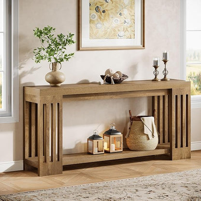 Tribesigns Farmhouse Console Table, 70.9-Inch Sofa Table Behind Couch with Vertical Stripe Legs, 2-Tier Entryway Accent Furniture for Living Room, Hallway, Entrance, Foyer, Light Brown