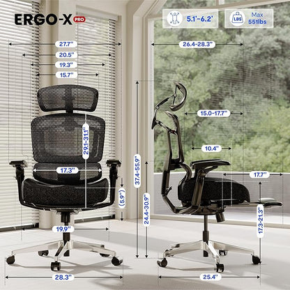 FLEXISPOT ErgoX-PRO Ergonomic Office Chair with Footrest Black – 5D Lumbar, 7D Armrests, 4D Headrest, 551LB Capacity, Cloudtech Cushion – Office, Gaming, Bedroom