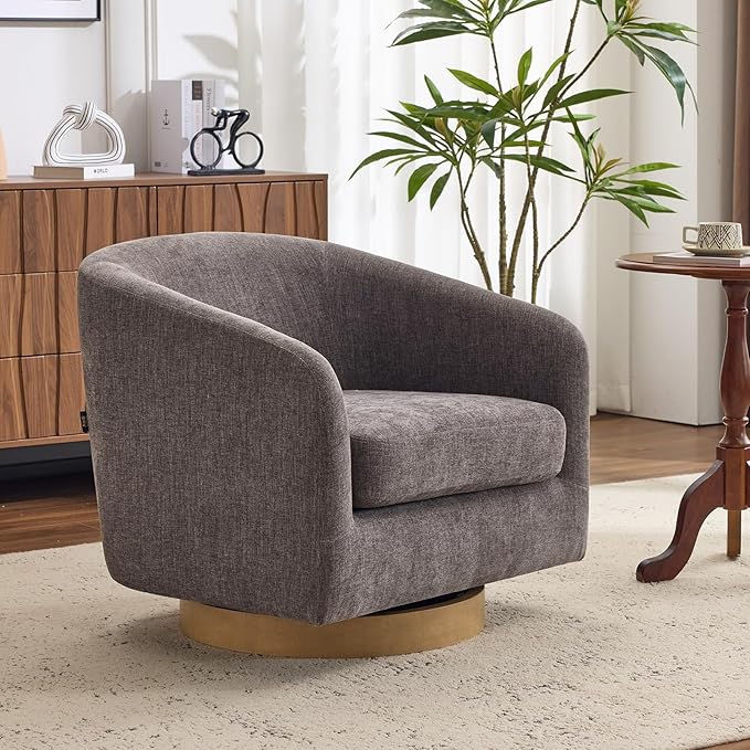 AEDI Swivel Accent Chair with Solid Wood Base, Upholstered Barrel Armchair for Living Room, Modern Small Club Chair,Gray