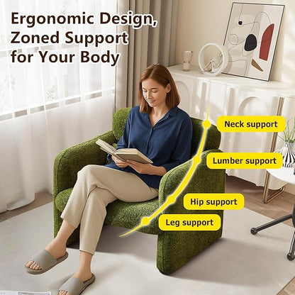 33.9'' Upgrade Lambswool Fabric Accent Chair with Arms, Modern Single Sofa Chair Armchair Upholstered Comfy Reading Arm Chair for Bedroom, Living Room