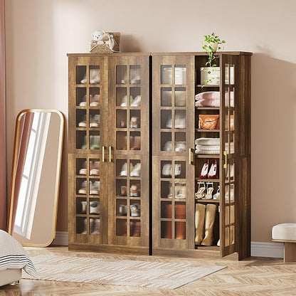 Tribesigns 71-Inch Tall Shoe Cabinet with Doors, 8-Tier Shoe Storage with Adjustable Shelves, Modern Shoe Organizer Shoe Rack Cabinet for Entryway, Hallway, Closet, Living Room, Rustic Brown