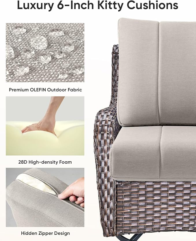 Luxury 24x24x6 Inch Kitty Outdoor Chair Cushions Set of 4 - Heavy Duty Water-Resistant Cushion for Patio Furniture Dining Gliding Rocking Chair Loveseat L-Shape Sofa - Beige