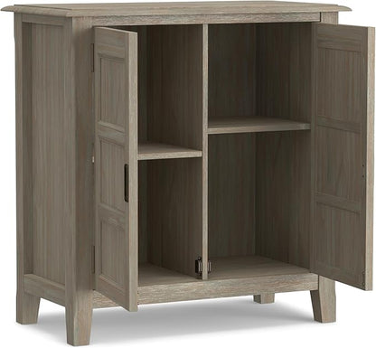 SIMPLIHOME Burlington SOLID WOOD 30 inch Wide Transitional Low Storage Cabinet in Distressed Grey for the Living Room, Entryway and Family Room