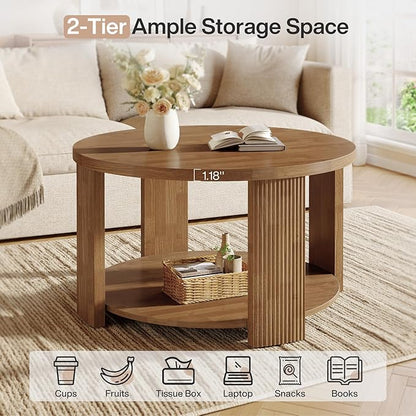Tribesigns 2-Tier Round Coffee Table for Living Room, 31.5-Inch Mid-Century Modern Circle Accent Center Table with Thick Tabletop, Farmhouse Low Cocktail Tea Furniture, Easy Assembly (Rustic Brown)