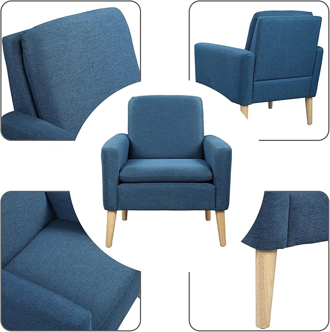 Lohoms Accent Chair for Living Room, Comfy Upholstered Reading Leisure Chair for Bedroom, Mid-Century Modern Armchair, Linen Fabric Single Sofa Chair for Apartment, Waiting Room, Navy Blue