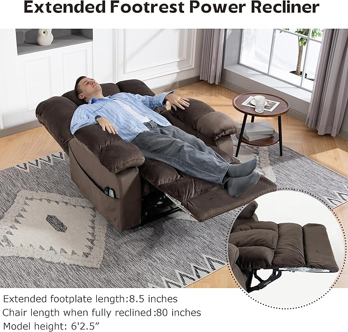 Big Man Recliner 500lbs Power Lift Recliner Chair for Big Tall Elderly Adults Oversized Lay Flat Lift Recliner with Extended Footrest,Heat Massage,Flip Arm Storage Cup Holders,USB Type C