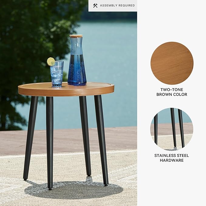 Signature Design by Ashley Horizon Hall Casual Outdoor End Table with 4 Legs, Light Brown & Black