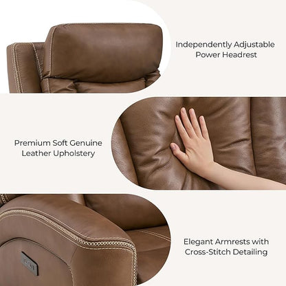 CHITA Genuine Leather Power Recliner Chair for Adults, Super Zero Gravity Recliner with Adjustable Power Headrest & USB/Type-C Ports, for Living Room, Bedroom & Home Theater, Cafe Brown