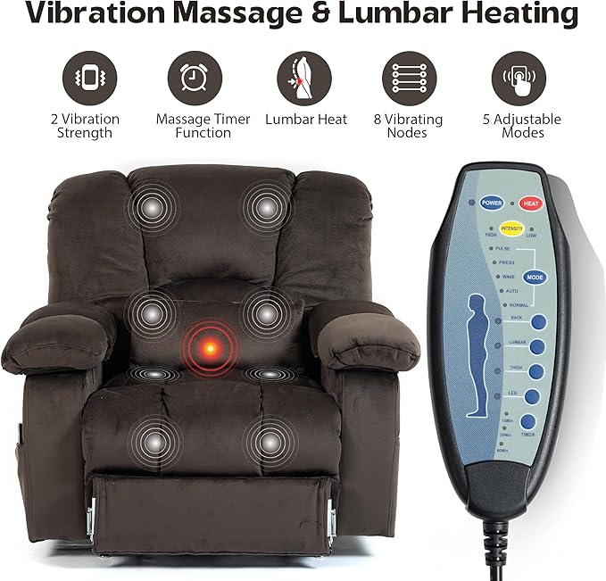 Big Man Recliner 500lbs Power Lift Recliner Chair for Big Tall Elderly Adults Oversized Lay Flat Lift Recliner with Extended Footrest,Heat Massage,Flip Arm Storage Cup Holders,USB Type C