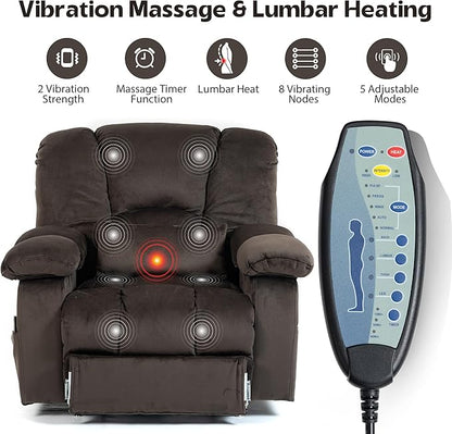 Big Man Recliner 500lbs Power Lift Recliner Chair for Big Tall Elderly Adults Oversized Lay Flat Lift Recliner with Extended Footrest,Heat Massage,Flip Arm Storage Cup Holders,USB Type C