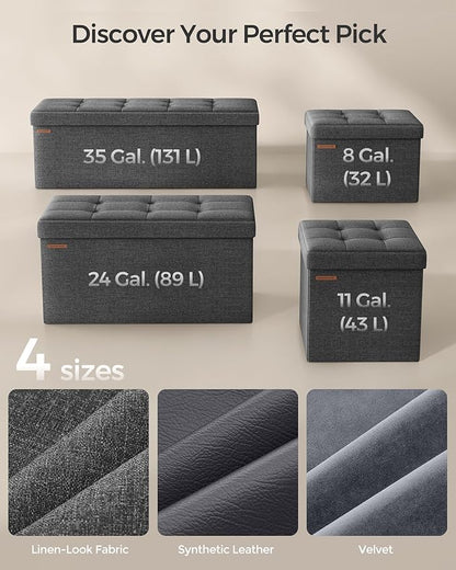SONGMICS Storage Ottoman, Foldable Small Ottoman Foot Rest, 15 Inches Foot Stool, Cube Ottoman with Storage, Load up to 660 lb, for Living Room, Bedroom, Dorm, Dark Gray ULSF27Z