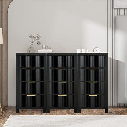 Modern Solid Wood Chest of Drawers, Multifunctional Large-Capacity Storage Drawer Cabinet, Dresser Organizer with Metal Handle, for Hallway, Entryway, Black X3