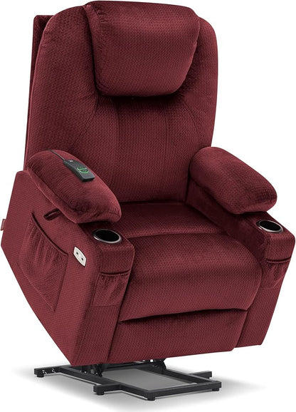 MCombo Power Lift Recliner Chair for Elderly, Lift Chair with Heat and Massage for Tall People, USB&Type C Ports, Extended Footrest, Cup Holders, Fabric 7516(Large,Carmine Red)
