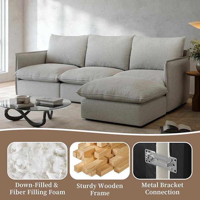 Waterproof Cloud Sectional Sofa for Living Room,High Backrest Down Filled Couches,5 Seater Oversized Modular V-Shaped Sofa,Detachable Couch Covers,Light Grey