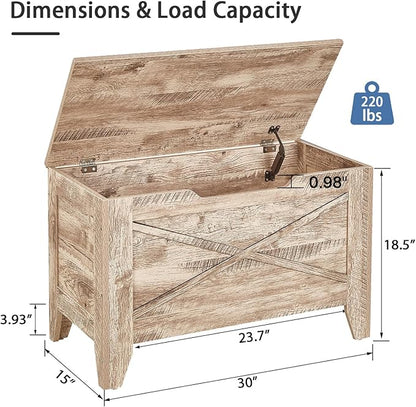 VECELO 30" Storage Bench, Entryway Shoe Ottoman, Farmhouse Style Bench with Handwoven Cushion and Metal Safety Hinges, for Bedroom, Living Room, Entryway, Wood