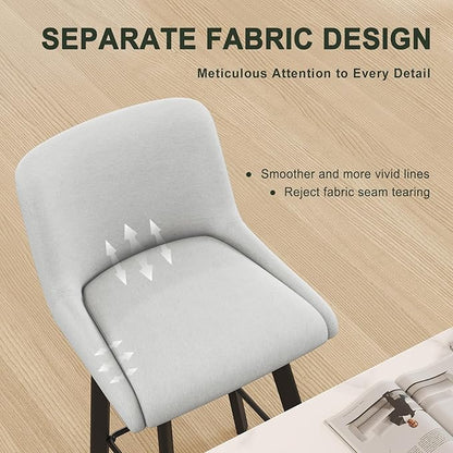 Swivel Bar Stools Set of 3, 30''H Upholstered Barstools with Backs, Modern Counter Height Bar Stool Chairs for Kitchen Island, Metal Legs, Fabric, Light Gray Counter Stools