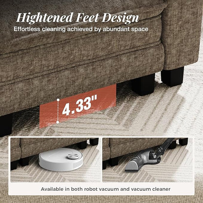 53.5" Cloud Modular Sectional Single Sofa, Deep Seat Armchair with Plush Chenille & Removable Arms for Living Room, Smoky Gray