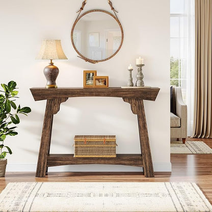 Tribesigns 41.3" Farmhouse Console Table, Small Entryway Table with 2-Tier Storage, Narrow Wooden Sofa Table Behind Couch for Living Room, Foyer, Hallway, Rustic Brown