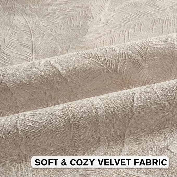 FUTEI Beige Velvet Throw Pillow Covers 22x22 Inch Set of 2,Soft Embossed Leaf-Relief Textured Cushion Cases,Natural Home Decor for Couch Living Room