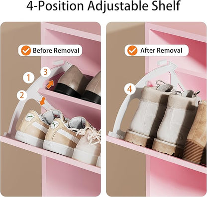 Shoe Storage Cabinet, Wood Shoe Organizer for Entryway with 3 Flip Drawers, Freestanding Shoe Rack with Adjustable Shelf, Narrow Shoe Dresser for Front Door Entrance(Pink, 47.2" x 31.5" x 9.25")