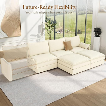Vesgantti 108" U Shaped Sectional Couch, Comfy Cloud Modular Sectional Sofa with 2 Ottoman Deep Seat Chenille Modern Cloud Sofa, Modular Sofas for Living Room, Bedroom and Apartment, Beige