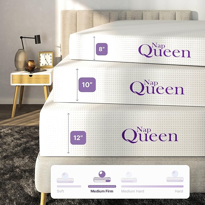 NapQueen Queen Mattress, 6 Inch Charcoal Memory Foam Mattress, Queen Bed Mattress in a Box, CertiPUR-US Certified, Medium Firm, Breathable Soft Fabric Cover