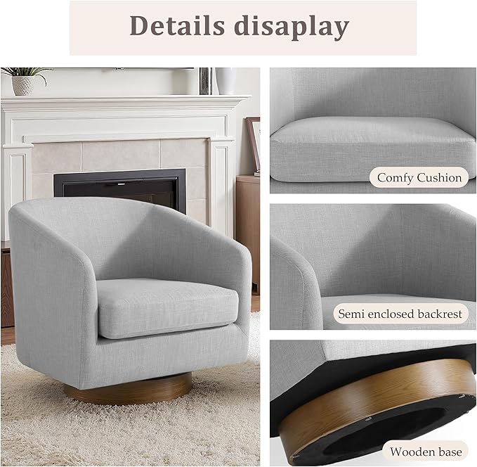 Lumibee Swivel Accent Chairs Set of 2, Chenille Fabric Swivel Barrel Chairs for Living Room, Modern Comfy Upholstered Round Armchairs Single Sofa Chairs for Bedroom, Club-Cool Gray