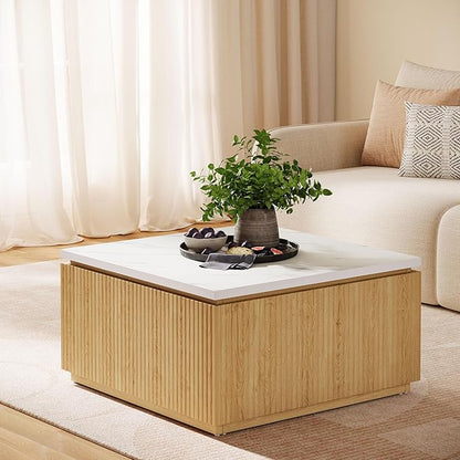 Tribesigns 31.5" Square Coffee Table, Modern Wood Center Table Cocktail Furniture for Living Room, White & Brown