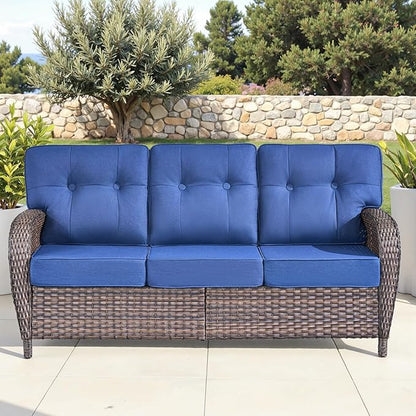 5-Piece Rotating Balcony Chair Set with 31-inch T-Shaped Wide backrest - Rattan Outdoor Rotating Balcony Chairs, Wide backrest Comfortable Outdoor Sliding Chair - Brown | Blue