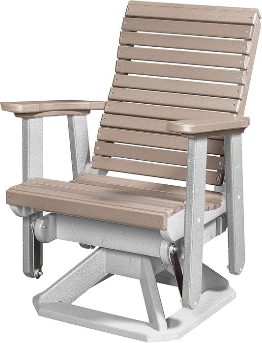 DutchCrafters Modern Horizontal Slat High Back Poly Glider Chair Outdoor Patio Furniture (White & Weatherwood)