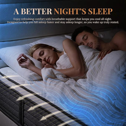 CH CHARME HOUSE King Size Mattress, 12 Inch Hybrid Mattress King Size, Medium Feel Foam and Individual Pocket Springs, Extra Edge Support, Pressure Relief, CertiPUR-US