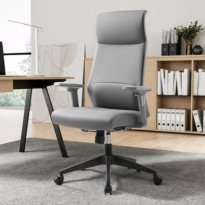 EUREKA ERGONOMIC Valen Leather Desk Chair, High Back Office Chair, Microfiber PU Leather Office Chair with Wheels, Executive Office Chair Comfy for Samll Spaces, Grey