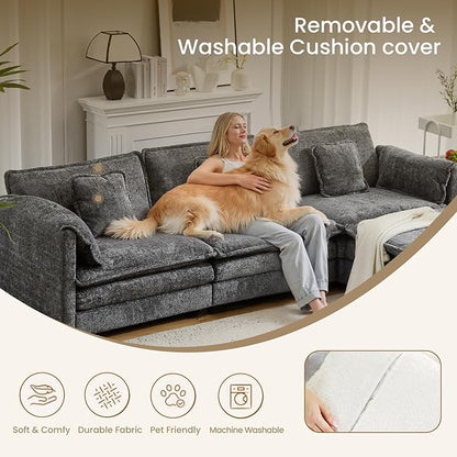 147.8" U Shaped Modular Sectional Sofa, Comfy Cloud Couch with Movable Ottoman, Deep Seat Modular Sofa, Sectional Couches for Living Room, Bedroom, Apartment (Grey)