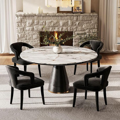 Black Velvet Dining Chairs Set of 4, Modern Upholstered Accent Chairs with Curved Back & Arms, Comfy Large Fully Upholstered Side Chair for Living Room