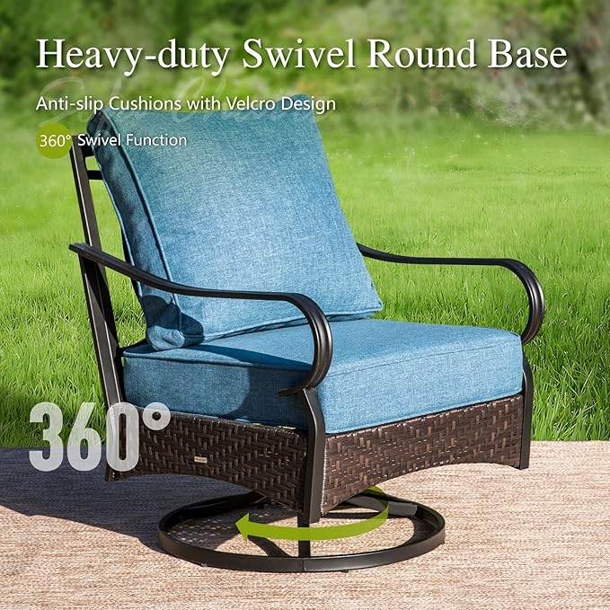 Sophia & William Patio Furniture Set with Fire Pit Table, 5 PCS Metal Outdoor Conversation Set Sofa Couch with Fire Pit Table, 4 Swivel Chairs for Outdoor Seating, Backyard, Porch(Navy)