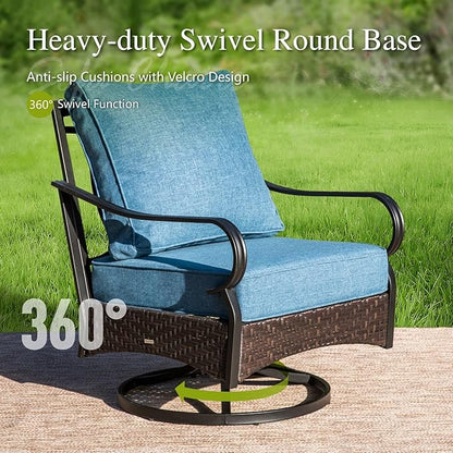 Sophia & William Patio Furniture Set with Fire Pit Table, 4PCS Metal Outdoor Conversation Set with Fire Pit Table, 2 Swivel Chairs,1 Loveseat,3-Seater Couch for Outdoor Seating,Backyard,Porch(Navy)