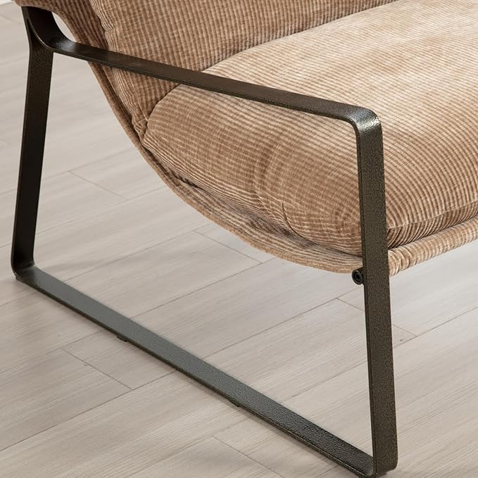 Mid-Century Accent Chair, Comfy Chenille Fabric Side Chair with Armrest, Upholstered Leisure Chair with Bronze Metal Frame for Living Room Reception Room, 1PC, Khaki