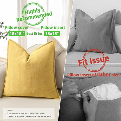 ZWJD Yellow Pillow Covers 18x18 Set of 2 Chenille Throw Pillow Covers with Elegant Design Soft and Luxurious Decorative Throw Pillows for Couch, Bed, and Home Decor