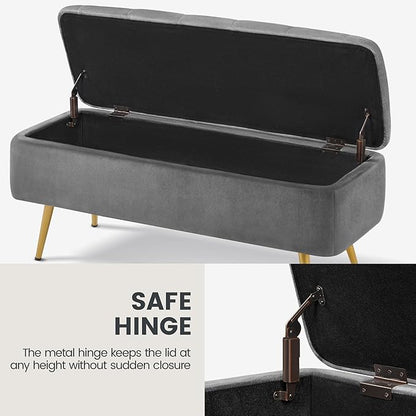 Yaheetech Ottoman with Storage, Velvet Entryway Bench with Safety Hinge, Upholstered Bench with Seating for Bedroom, Living Room, Holds up to 519 lb, Gray