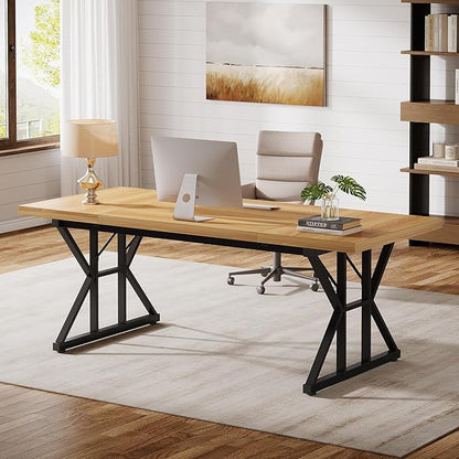 Tribesigns 70.86-Inch Large Executive Desk, Industrial Home Office Computer Desk, Simple Long Writing Study Table Business Furniture (Light Walnut/Black)