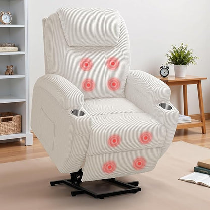 Flamaker Power Lift Recliner Chair Electric Lift Recliner for Elderly Power Lift Recliner Chair with Cup Holders Side Pockets for Living Room (Corduroy, Beige)