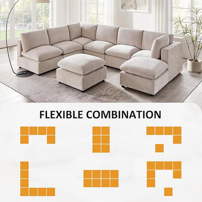 VANOMi Modular Sectional Sofa, Convertible Couch Modular Sofa Without Ottoman, Sectional Sofas for Living Room Small Apartments