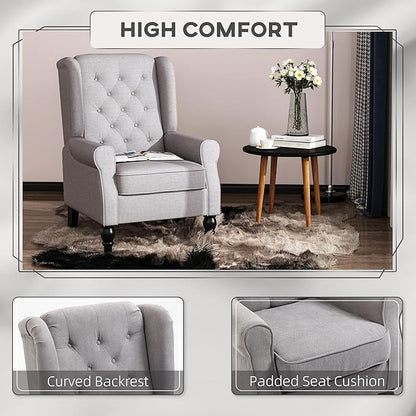 HOMCOM Mid-Century Modern Accent Chair, High Wingback Reading Chair, Button-Tufted Upholstered Fabric Armchair with Retro Wood Legs for Apartment, Living Room, Bedroom, Gray